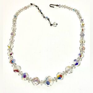 Vintage Clear Aurora Borealis AB Graduated Faceted Crystal Choker Necklace